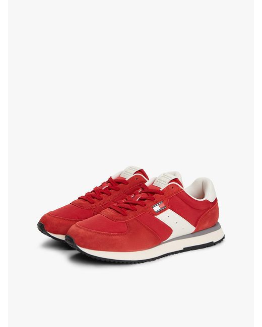 Tommy Hilfiger Red Suede Mixed Texture Trainers for men