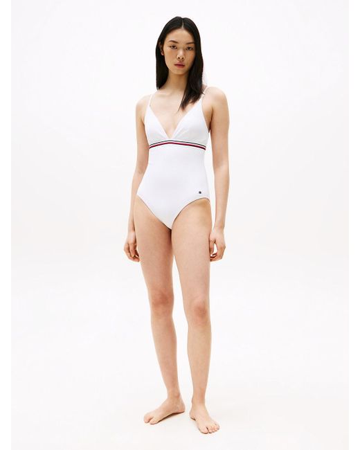 Maillot De Bain Global Stripe Décolleté Tommy Hilfiger en coloris White