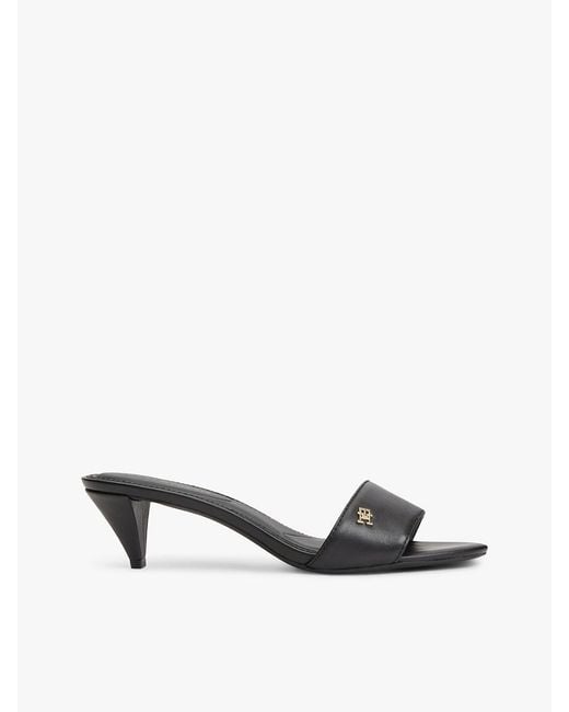Tommy Hilfiger White Th Monogram Leather Heeled Mules