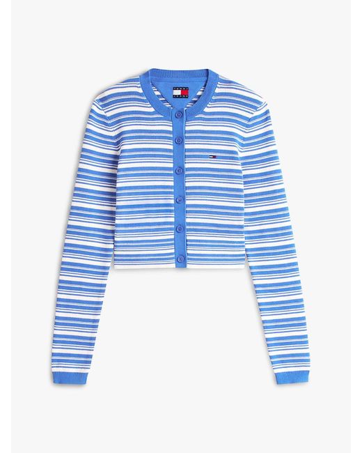 Tommy Hilfiger Blue Stripe Slim Crew Neck Cardigan
