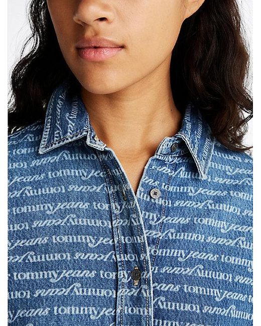 Tommy Hilfiger Relaxed Mini-Overhemdjurk Van Denim in het Blue