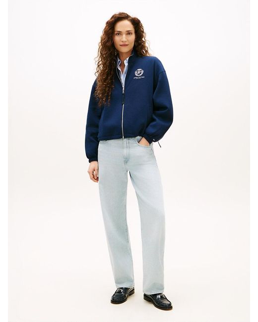 Tommy Hilfiger Blue Crest Embroidery Relaxed Zip-Thru Jumper