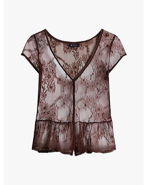 Top Slim De Encaje Floral Tommy Hilfiger de color Black