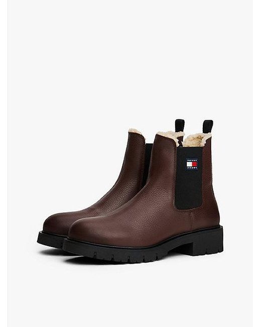 Tommy Hilfiger Leren Chelsea Boot Met Profielzool En Voering in het Brown