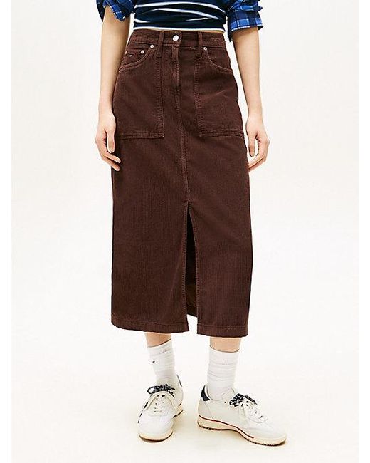Tommy Hilfiger Claire Corduroy Midi-Utilityrok Met Logo in het Blue