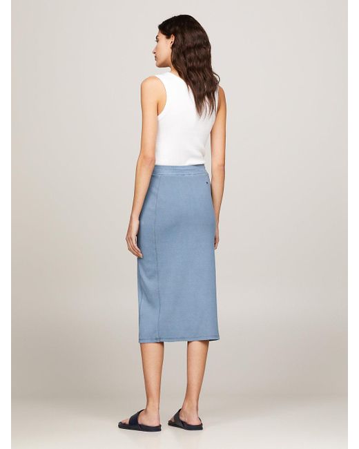 Tommy Hilfiger Blue Garment Dyed Ribbed Midi Pencil Skirt