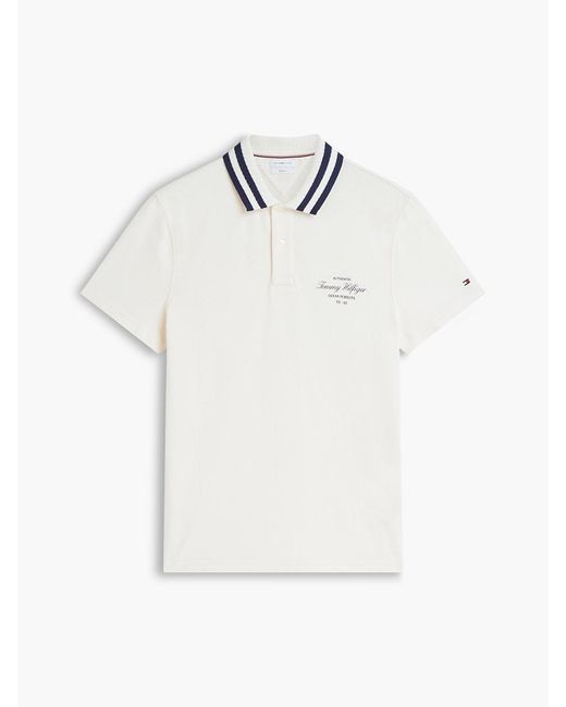 Tommy Hilfiger White Regular Fit Tipped Collar Jersey Polo Shirt for men