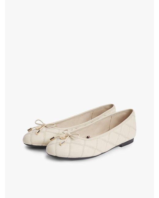 Tommy Hilfiger Natural Logo Charm Quilted Leather Ballerinas