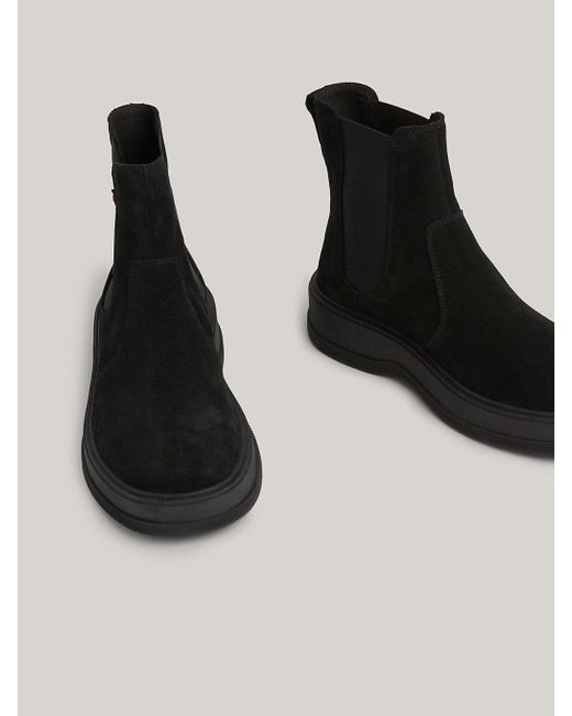 Tommy Hilfiger Black Water Repellent Suede Chelsea Boots for men