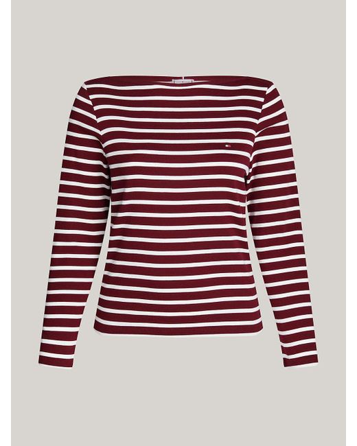 Tommy Hilfiger Red Curve Boat Neck Long Sleeve T-shirt