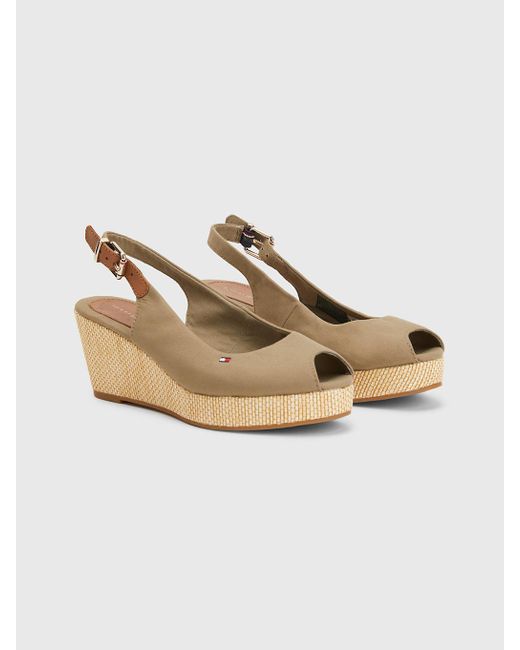 Tommy Hilfiger Leather Iconic Slingback Espadrille Wedges in Brown - Lyst