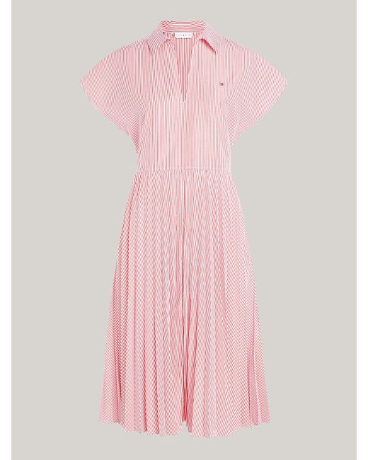 Tommy Hilfiger Pink Ithaca Stripe Pleated Midi Polo Dress