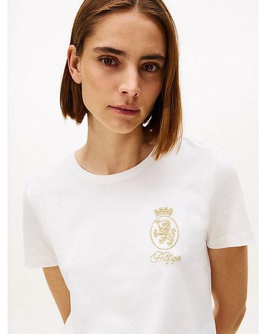 Tommy Hilfiger T-Shirt Met Ronde Hals En Geborduurd Embleem in het White