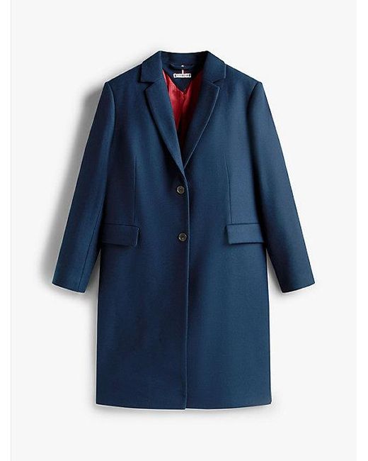 Tommy Hilfiger Curve Single-Breasted Wolmix Jas Met Kasjmier in het Blue