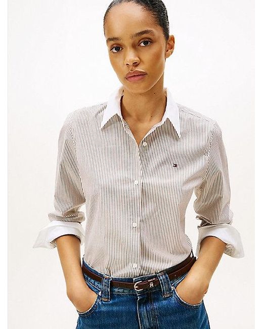 Tommy Hilfiger Regular Fit Overhemd Van Gestreepte Poplin in het White