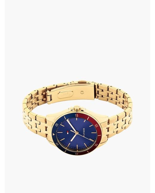 Tommy Hilfiger Blue Signature Bezel-Plated Chain-Link Watch