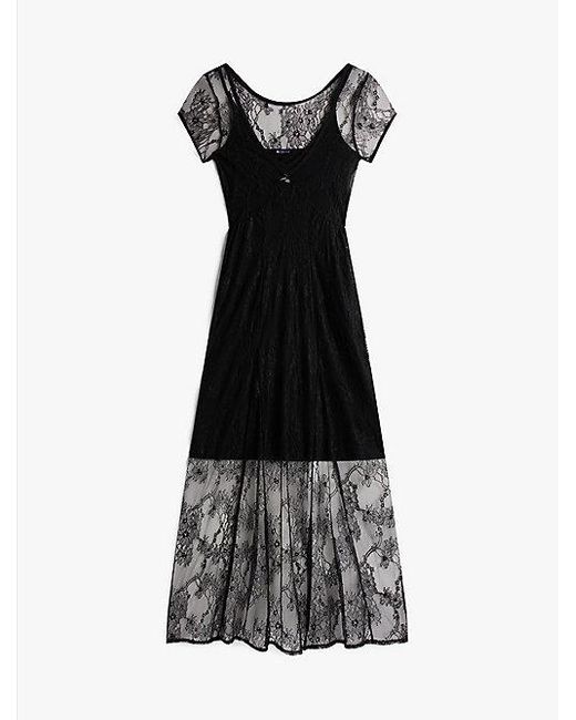 Vestido Largo De Encaje Con Corte Slim Tommy Hilfiger de color Black