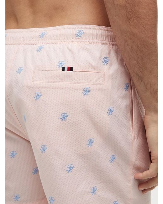 Tommy Hilfiger White Ithaca Embroidery Mid Length Swim Shorts for men