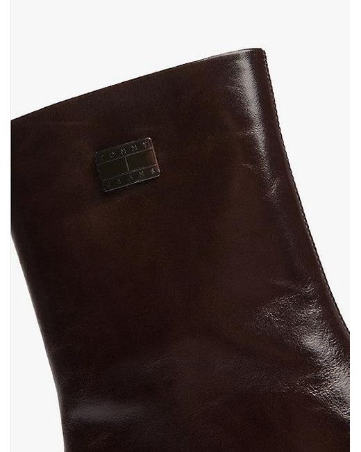Tommy Hilfiger Leren Enkellaars Met Vierkante Neus in het Brown