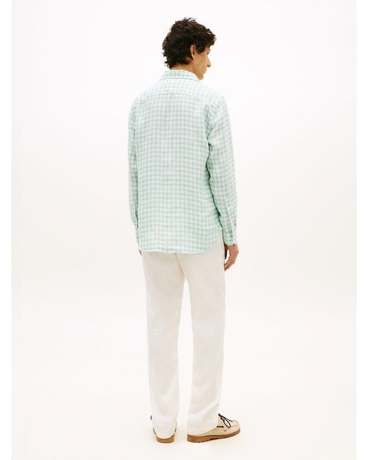 Tommy Hilfiger Blue Regular Fit Gingham Check Pure Linen Shirt for men