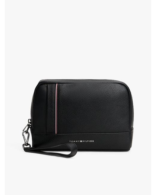 Pochette Zigrinata Con Nastro Iconico di Tommy Hilfiger in Black da Uomo