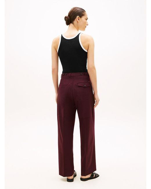 Tommy Hilfiger Red Wool Blend Loose Straight Leg Trousers