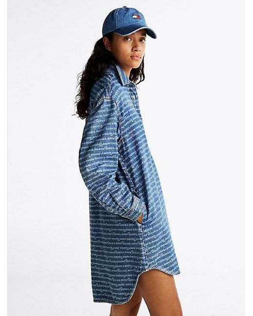 Tommy Hilfiger Relaxed Mini-Overhemdjurk Van Denim in het Blue