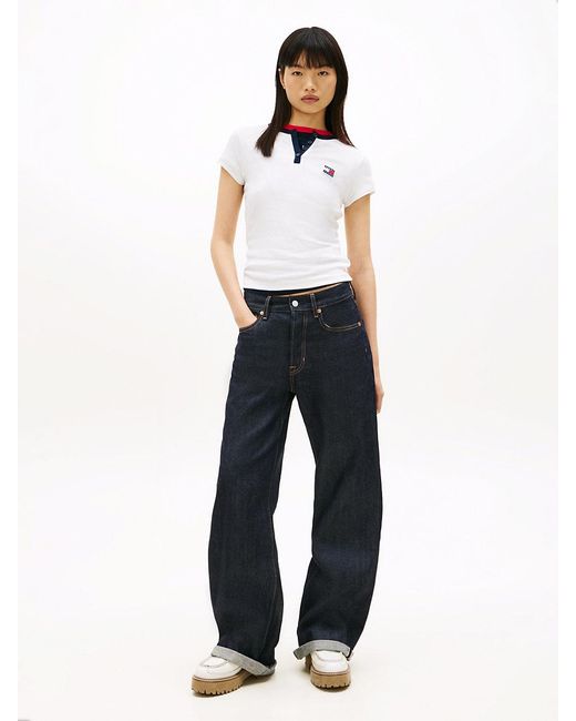 Tommy Hilfiger White Tommy Badge Henley Ribbed Slim T-Shirt