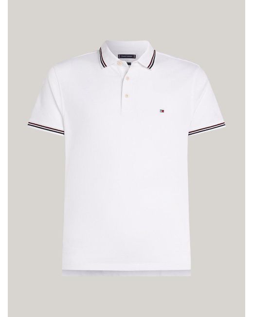 Tommy Hilfiger White Slim Fit Tipped Polo Shirt for men