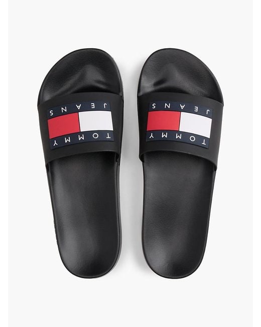 Tommy Hilfiger Black Flag Badge Contoured Pool Slides for men