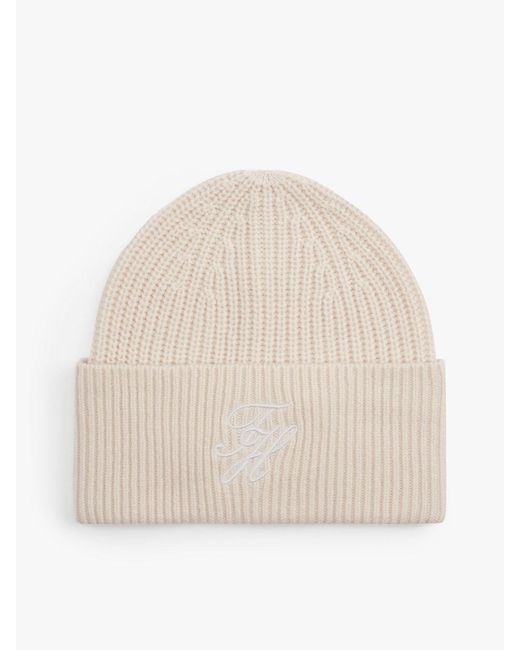 Tommy Hilfiger Natural Cashmere Blend Logo Embroidery Beanie