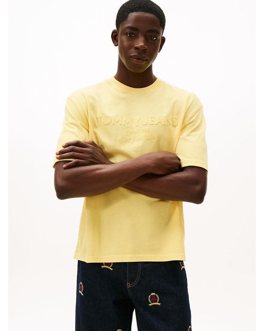 Tommy Hilfiger Natural S Short Sleeve Solid Cotton Graphic T-shirts With Tonal Embroidered Logo for men