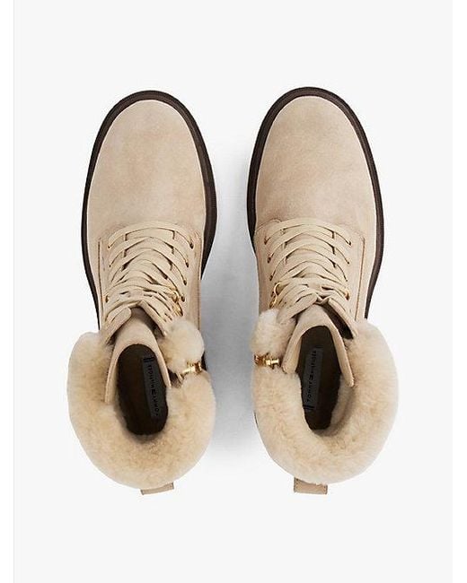 Tommy Hilfiger Suède Veterlaars Met Profielzool in het Natural