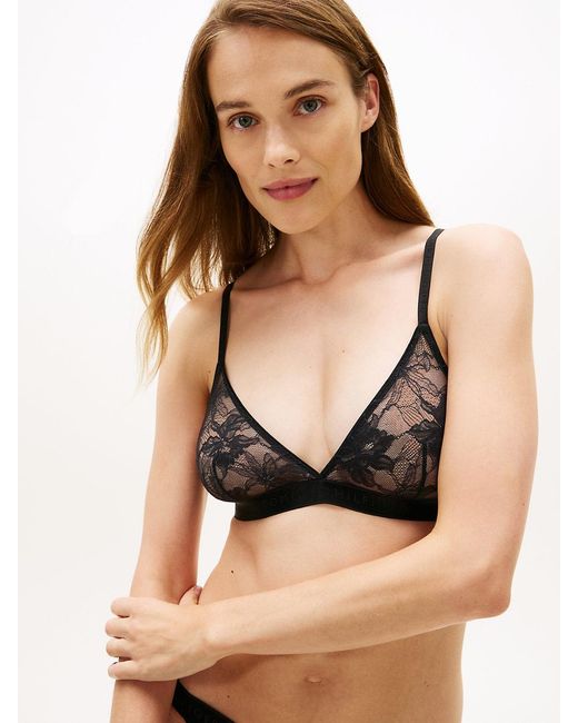 Tommy Hilfiger Natural Repeat Logo Floral Lace Triangle Bra