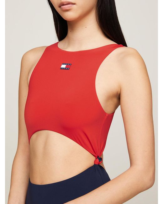 Maillot de bain 1 pièce Heritage à découpes Tommy Hilfiger en coloris Red