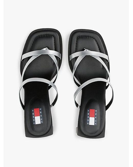 Tommy Hilfiger Metallic Leren Sandaal Met Blokhak in het White