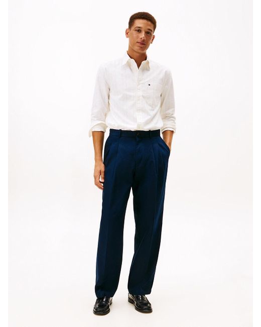 Camicia Oxford Regular Fit Con Motivo Gessato di Tommy Hilfiger in White da Uomo