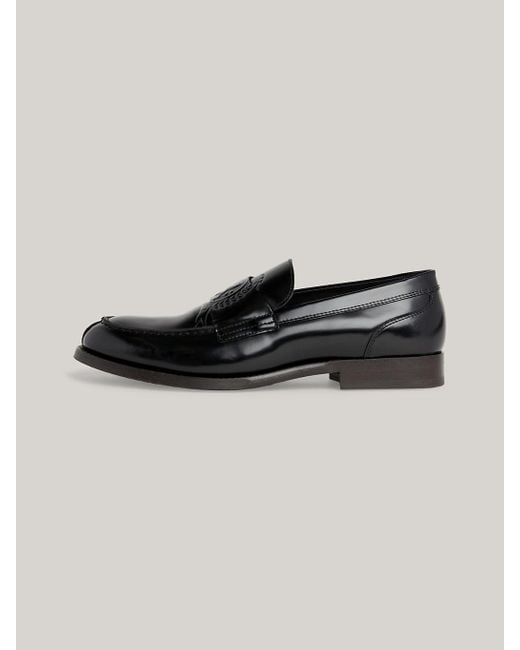 Tommy Hilfiger Black Crest Leather Slip-on Loafers for men