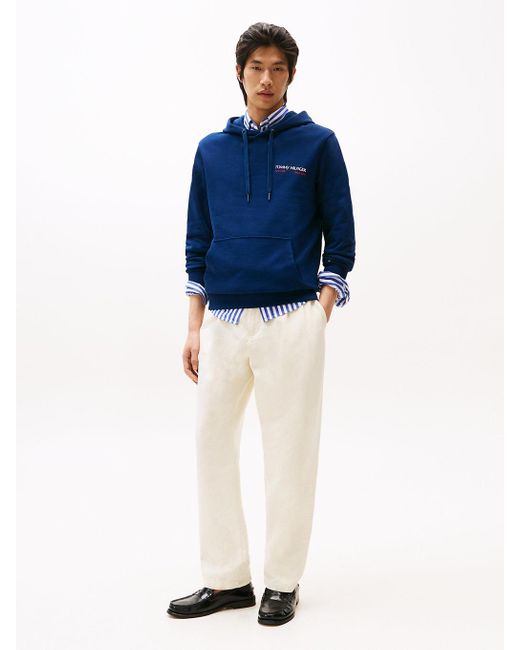 Felpa Con Cappuccio E Stampa Sul Retro di Tommy Hilfiger in Blue da Uomo