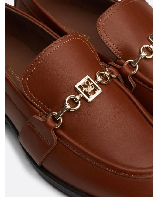 Tommy Hilfiger Brown Chain Detail Leather Loafers