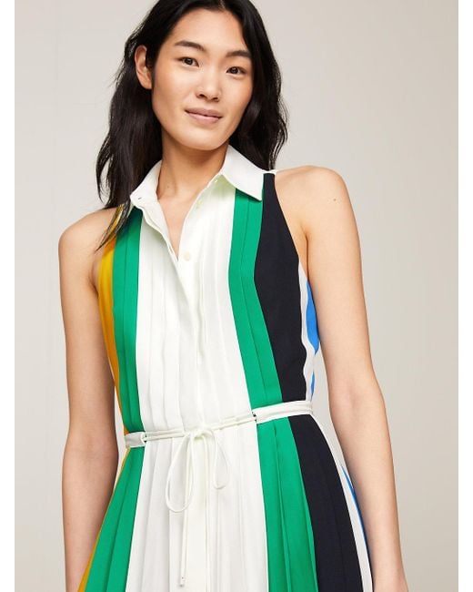 Tommy Hilfiger Blue Colour-blocked Pleated Maxi Dress