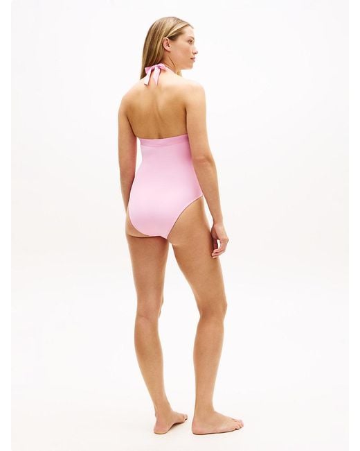 Tommy Hilfiger Pink Original Logo Halterneck Swimsuit