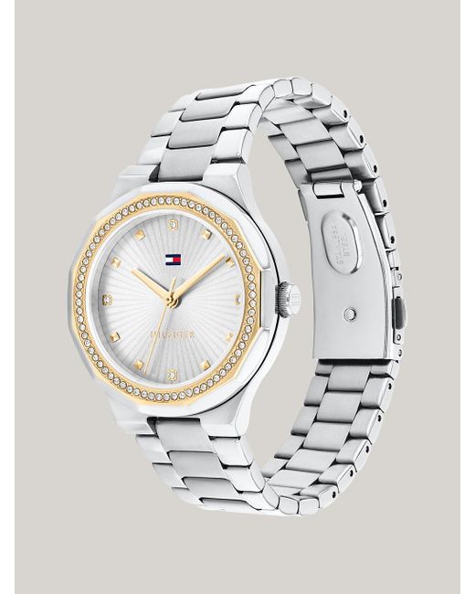Tommy Hilfiger White Stainless Steel Crystal-embellished Bracelet Watch