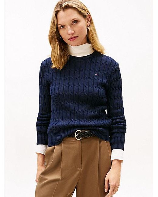 Tommy Hilfiger Blue Zopfmuster-Pullover Mit Rundhalsausschnitt