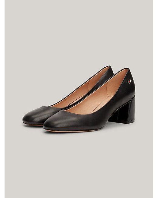Zapatos de salón de piel con tacón ancho Tommy Hilfiger de color Black