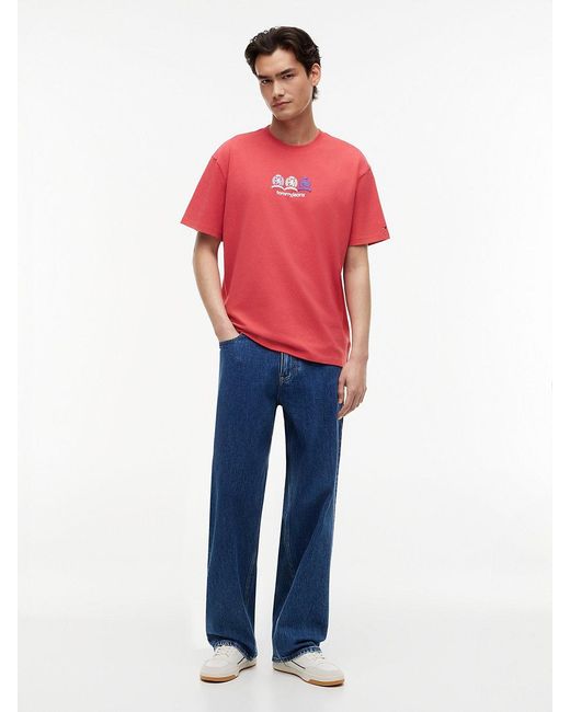 Tommy Hilfiger Red Back Repeat Crest Logo Relaxed T-Shirt for men