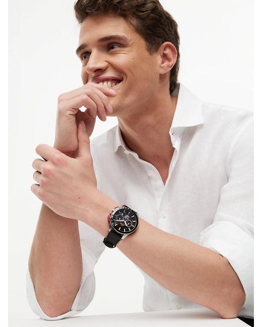 Tommy Hilfiger Black Leather Strap Chronograph Watch for men