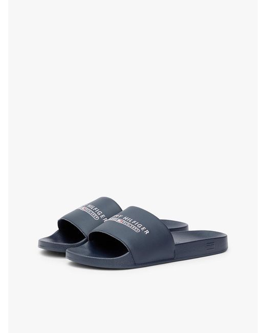 Tommy Hilfiger Blue Logo Embroidery Pool Slides for men
