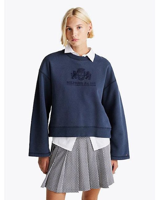 Tommy Hilfiger Sweatshirt Met Wijde Mouw En Geborduurd Logo in het Blue
