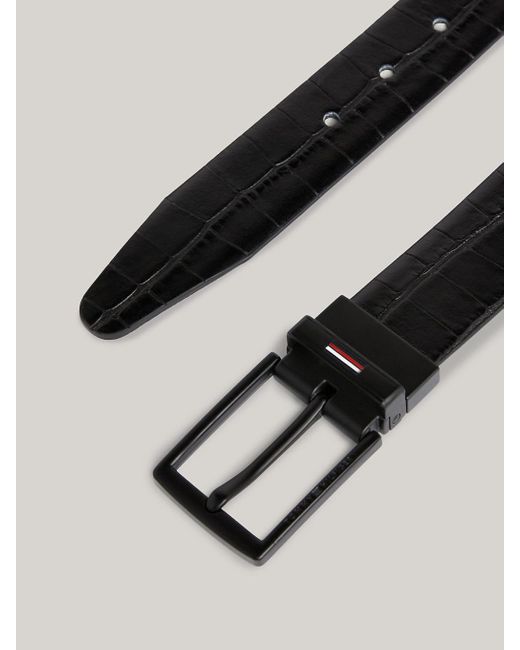 Tommy Hilfiger Black Th Business Reversible Croco-print Leather Belt for men